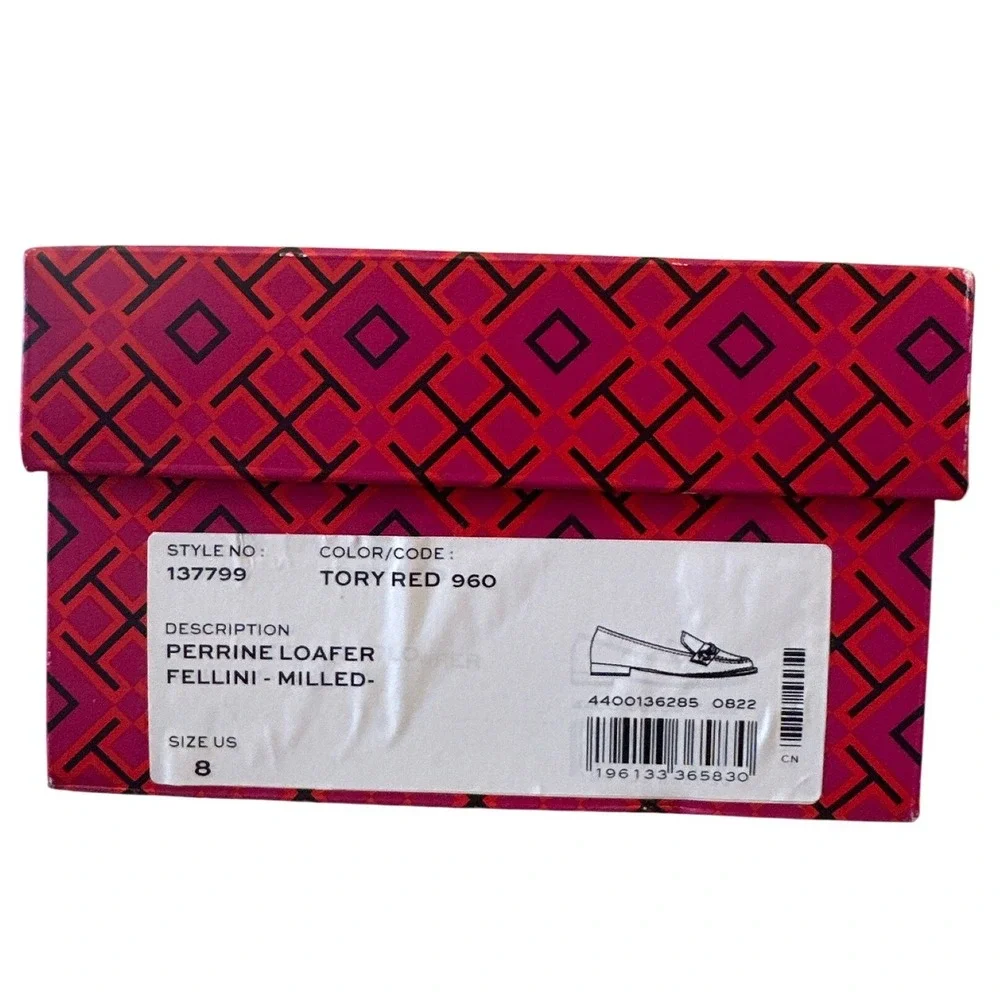Tory Burch Perrine Loafers Tory Red Leather Square Toe Flats Size 8